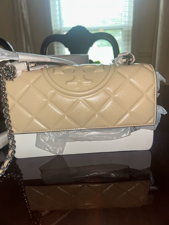 Tory Burch Handbags - Tory Burch Quilted Leather Shoulder Bag in Beige